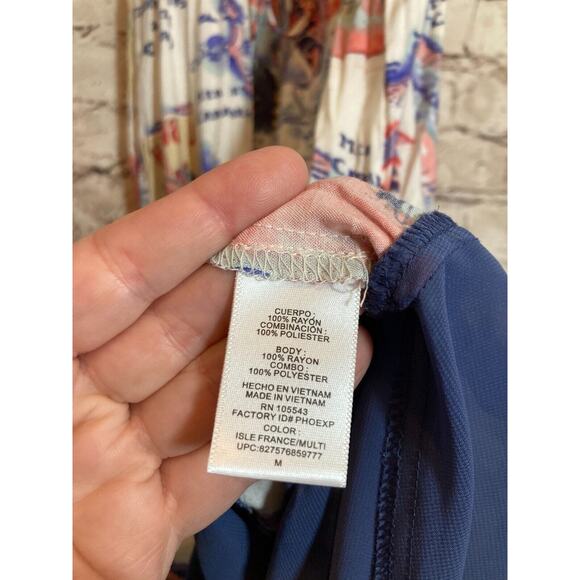 Peter Som Maxi Dress Womens Medium Blue Carribean Beach Scene Tie Back Halter - Picture 16 of 16